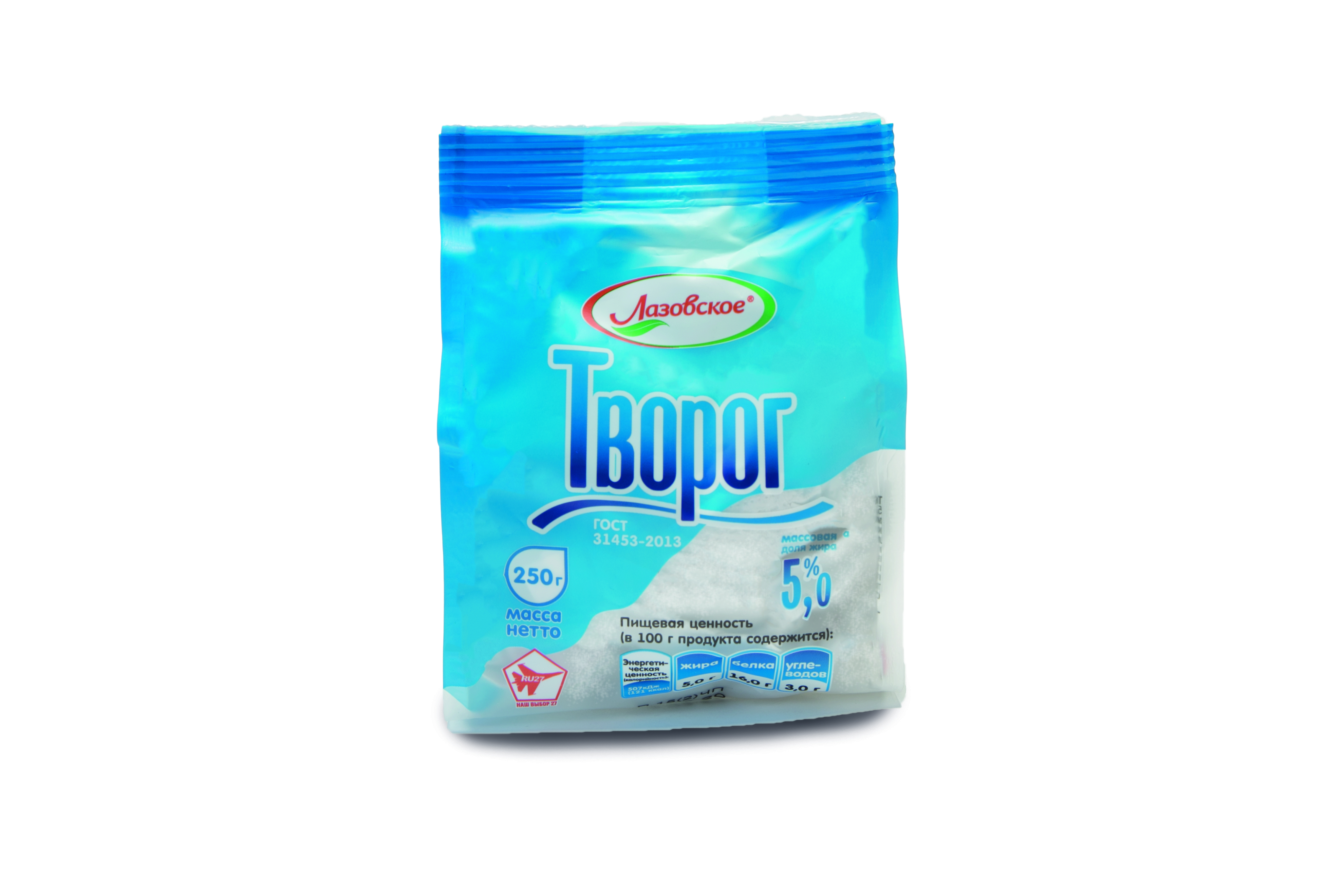 Творог мдж 5% Лазовский 250г флоу-пак