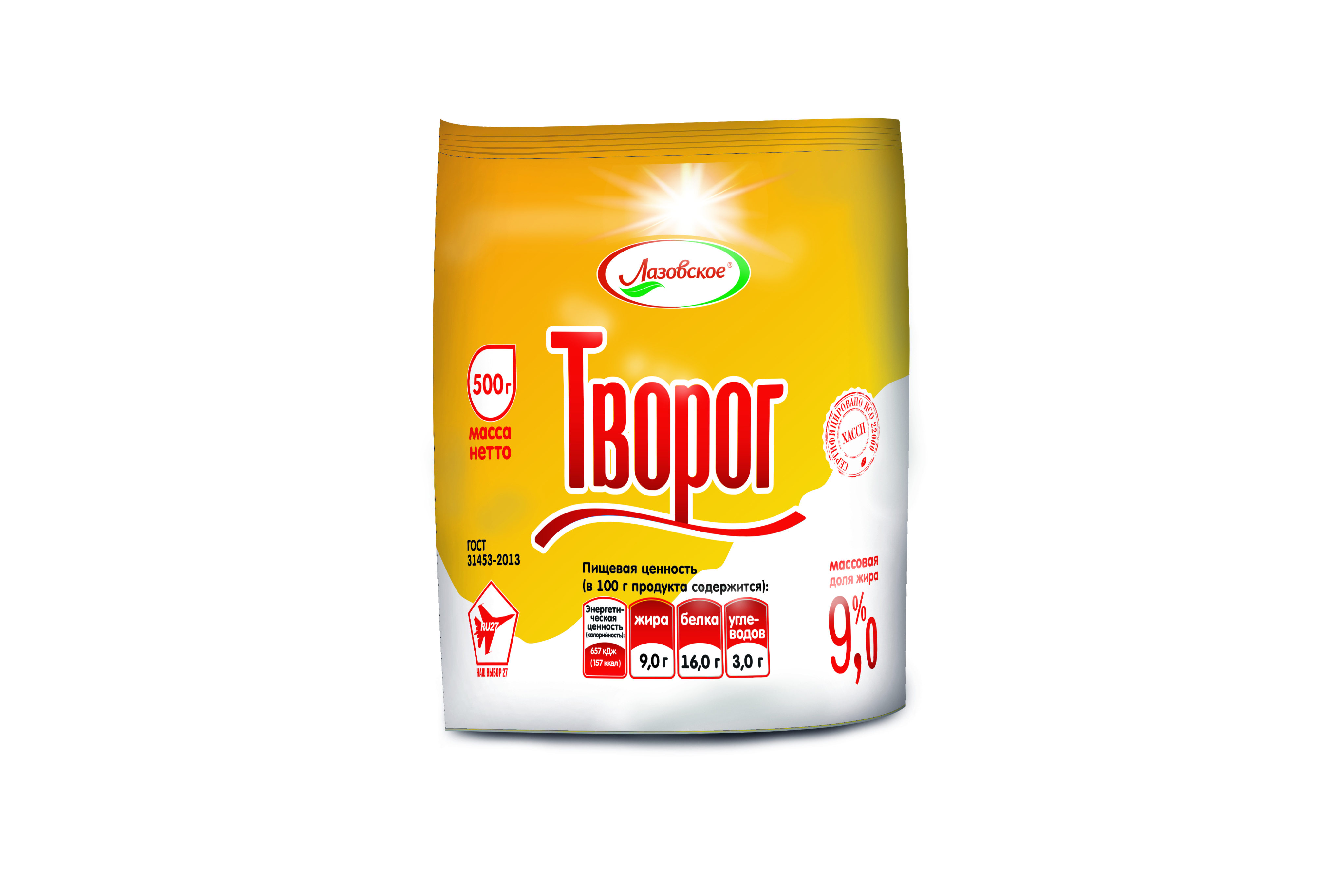 Творог мдж 9% Лазовский 500г пленка