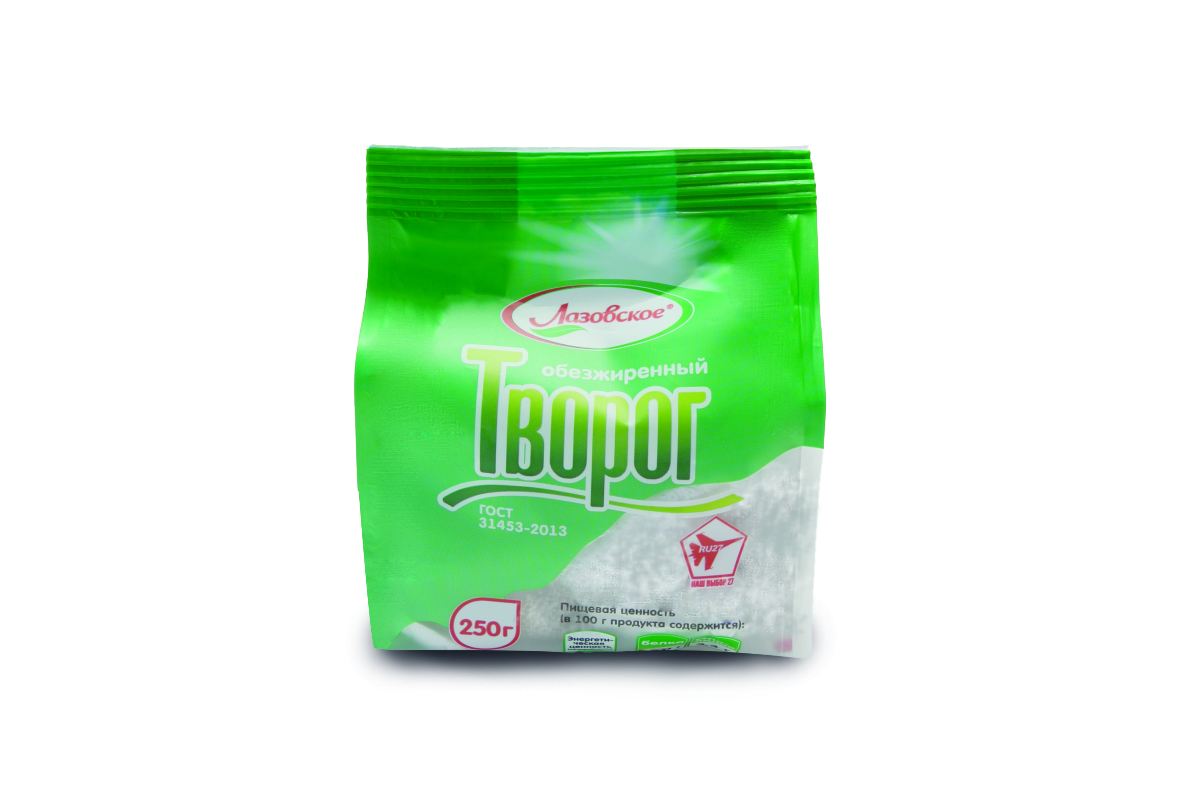 Творог обезжиренный Лазовский 250г флоу-пак
