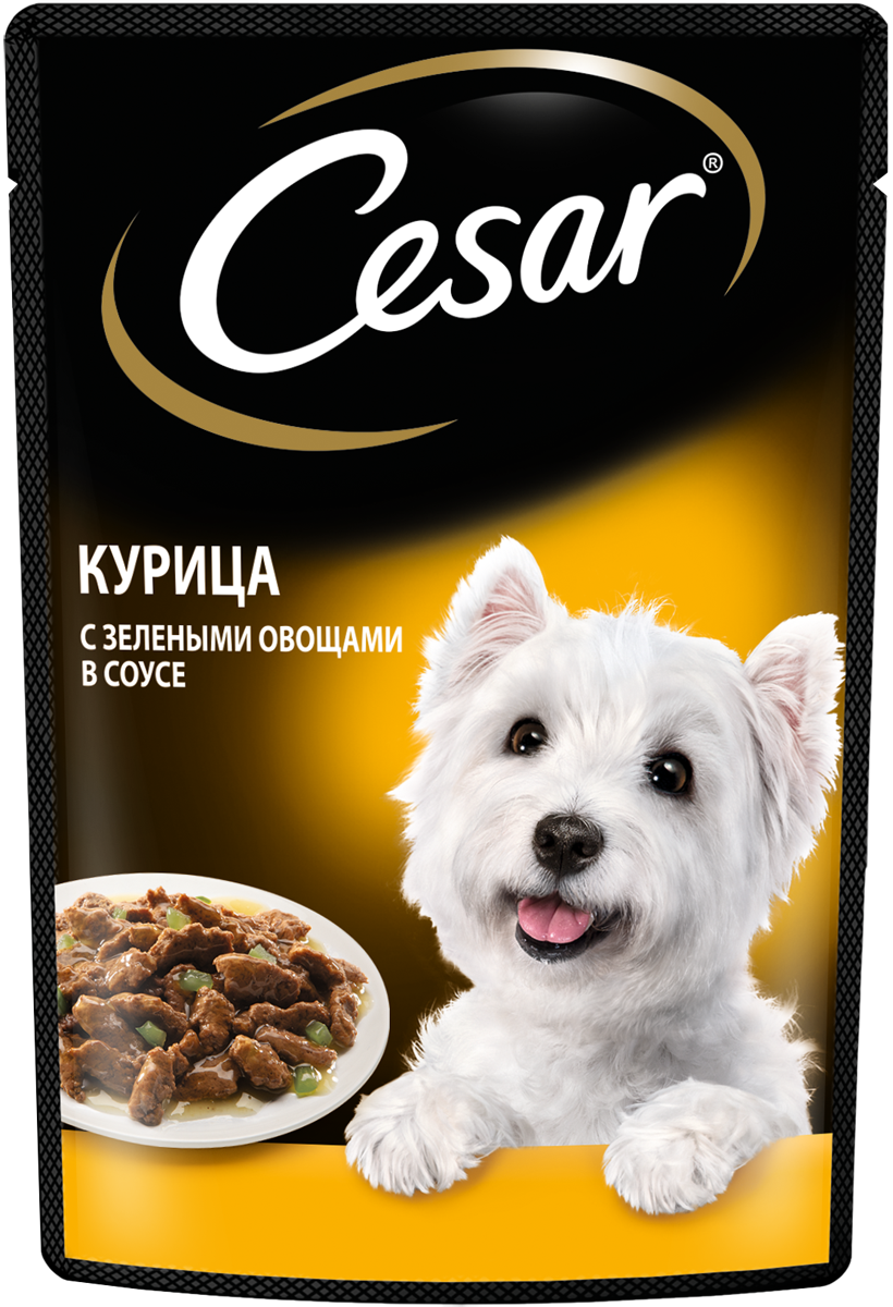 Влажный корм Cesar для взрослых собак, с курицей и зелеными овощами в соусе, 28х85г