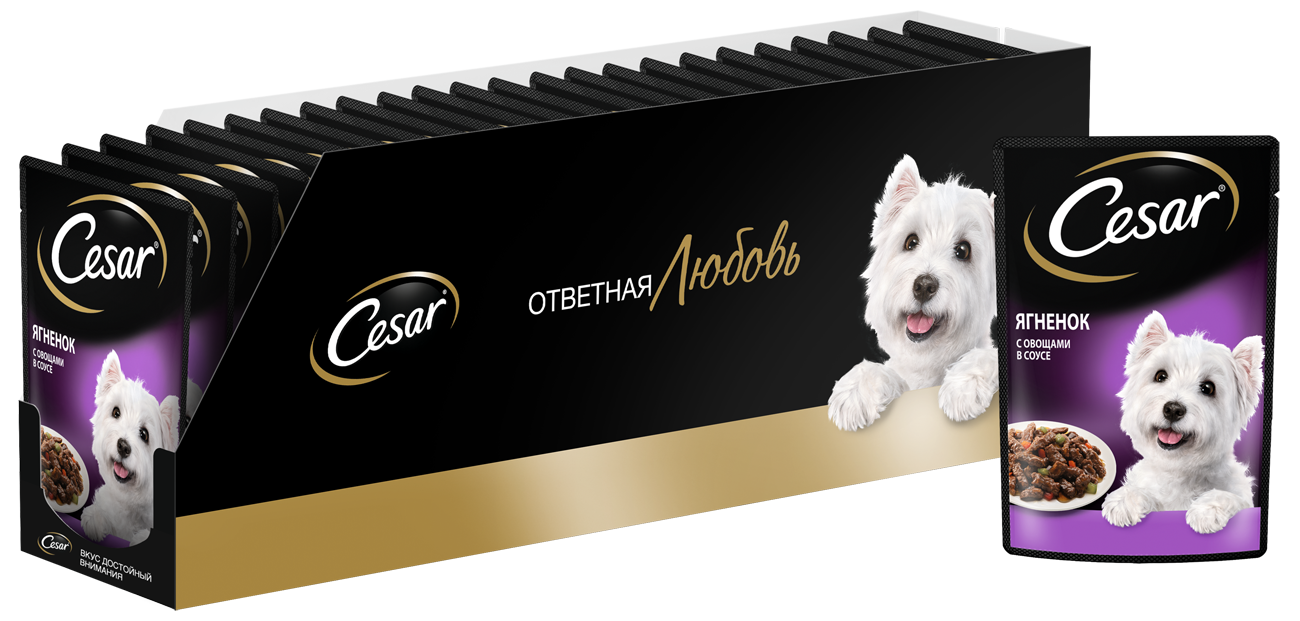 Влажный корм Cesar для взрослых собак, с ягненком и овощами в соусе, 28х85г