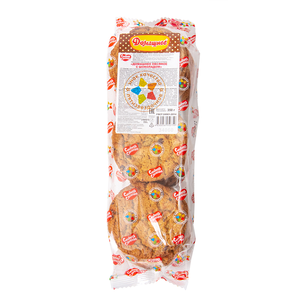 Печенье Сладкая Слобода овсяное с шоколадом расфасованное весовое 18*350г