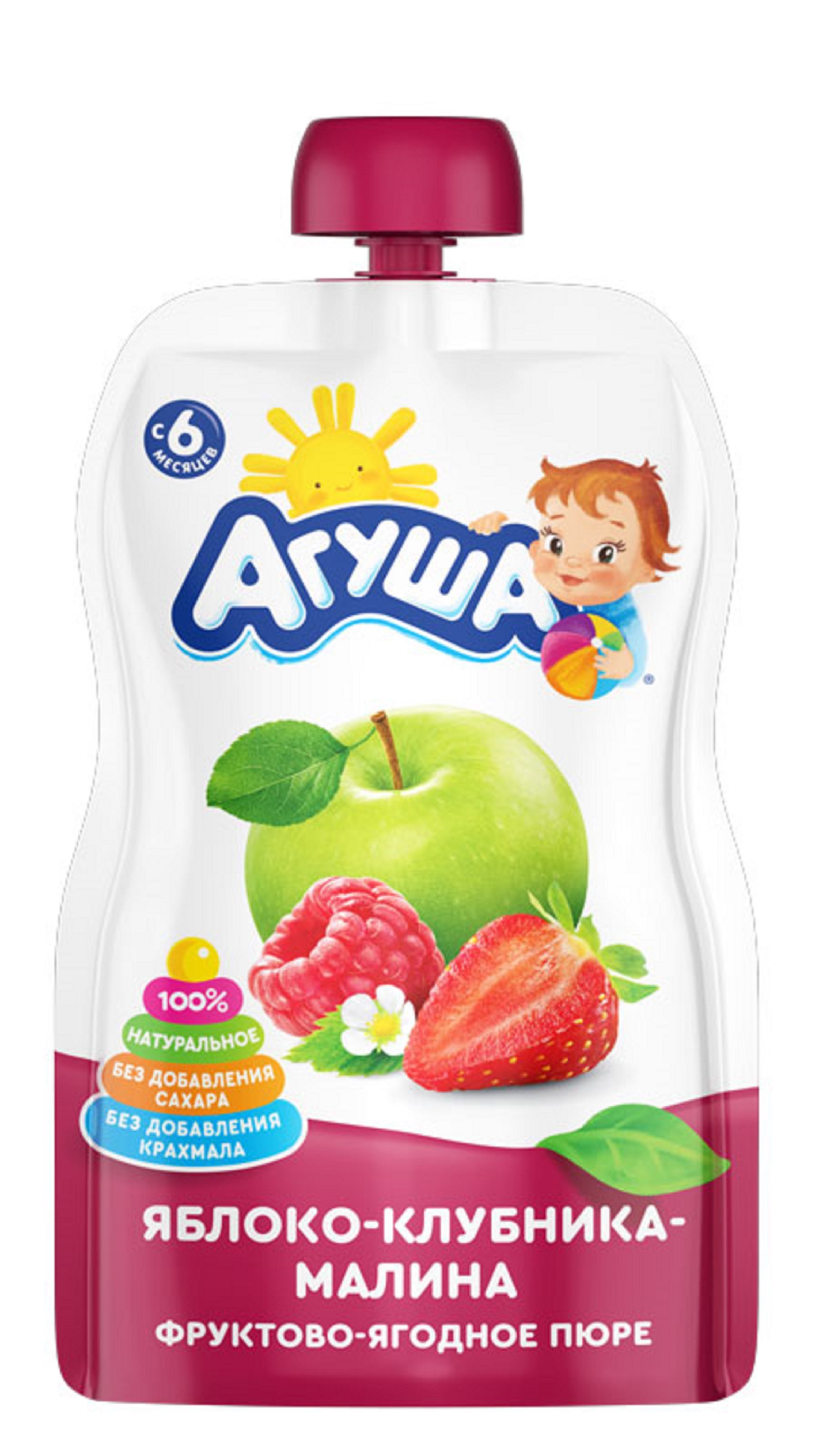 Пюре Агуша 90г яблоко, клубника и малина( с 6 мес)