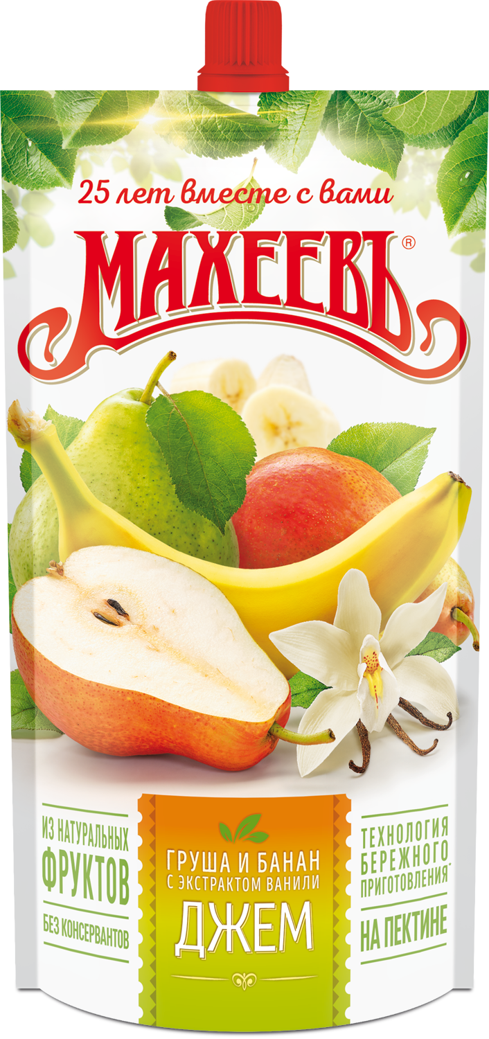 Джем Груша и Банан с экстрактом Ванили, Махеевъ, 300 гр/16 шт Пакет дой-пак