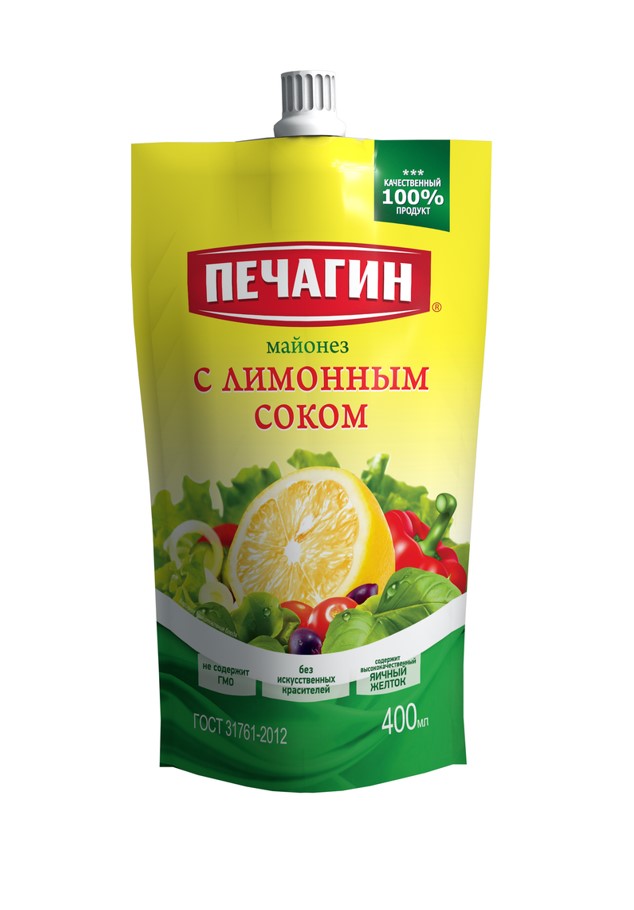 Майонез Печагин с лимонным соком 50% 400мл дой-пак