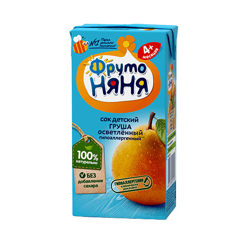 Сок ФрутоНяня Грушевый осветленный для п.д.р.в. 0,2л(18)