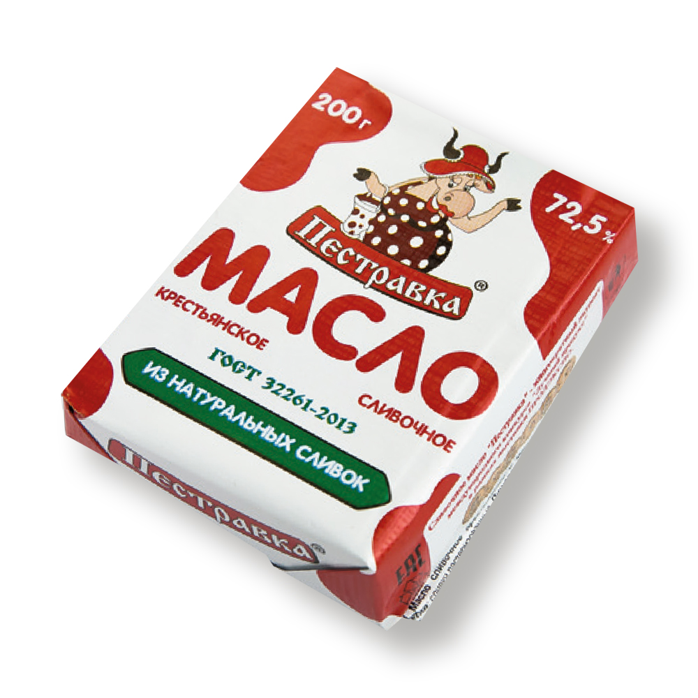 Масло Пестравка Крестьянское сливочное 72,5% Фольга 200 г