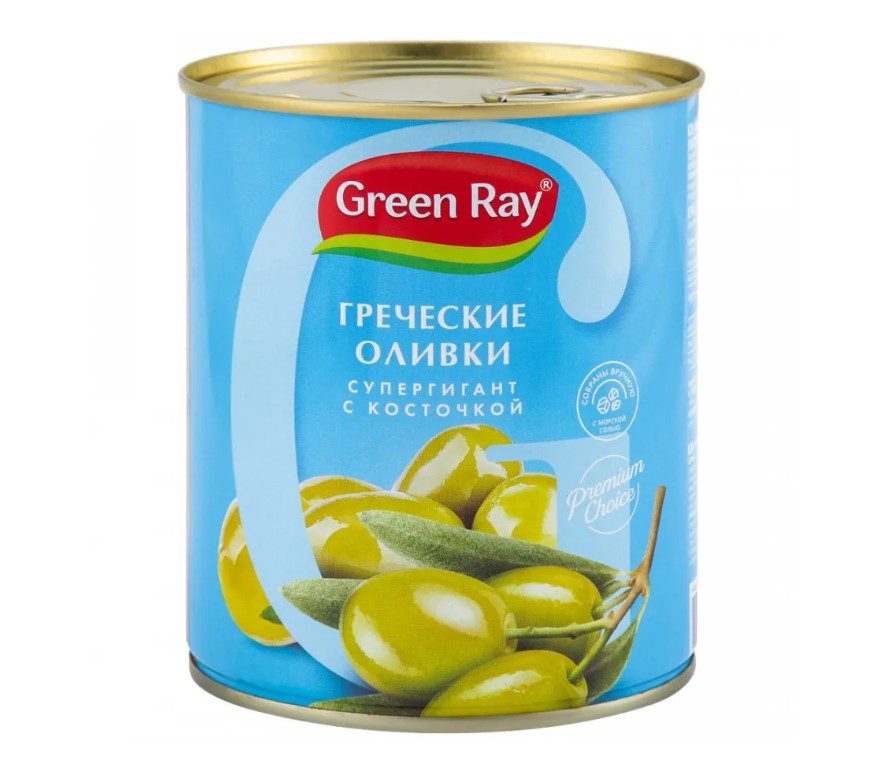 Оливки греческие Супергигант с/к 850*12 (Green Ray)