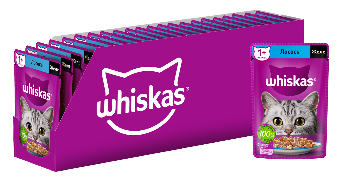 Влажный корм Whiskas для кошек, желе с лососем, 28х75г