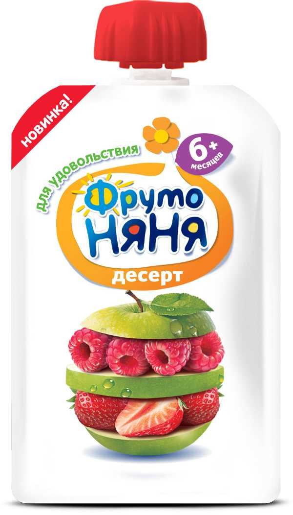 ФРУТОНЯНЯ 90г Десерт из яблок, клубники и малины -1 *12 дой-пак