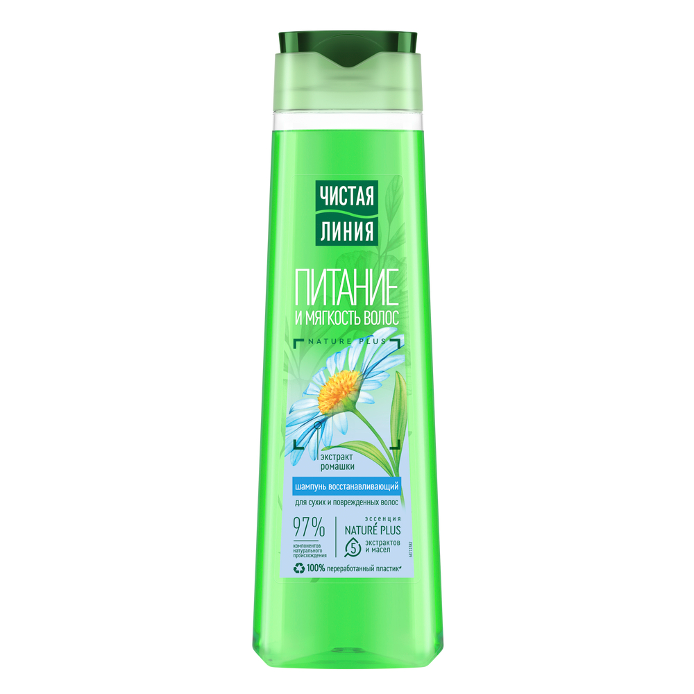Чистая Линия восстанавливающий шампунь питание и мягкость для поврежденных волос с экстрактом ромашки 400 мл