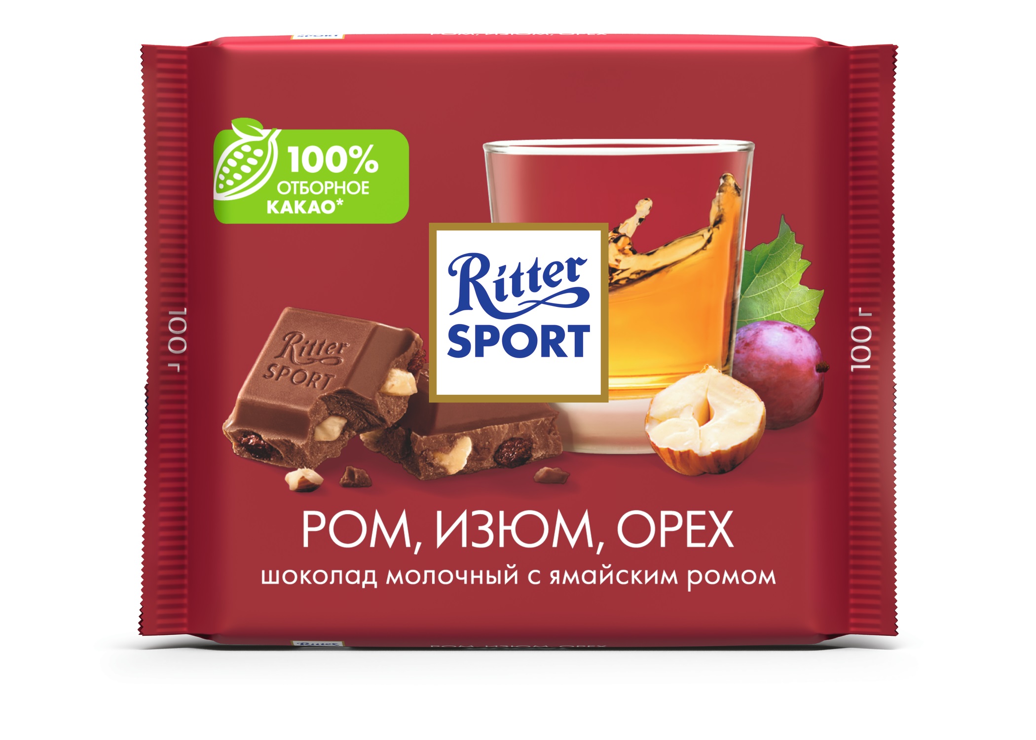 Шоколад "Ritter Sport" молочный ром, изюм, орех 100*12