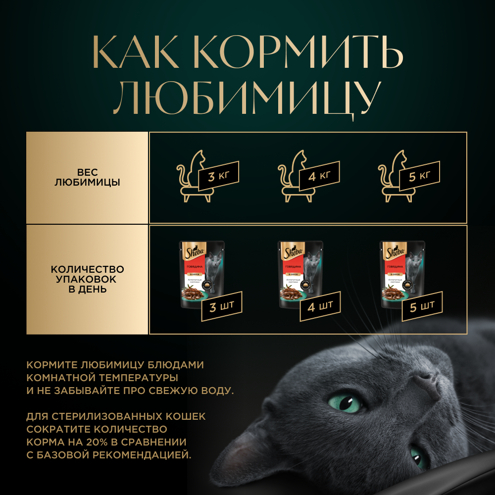Влажный корм для кошек Sheba Ломтики в соусе с говядиной, 28х75г