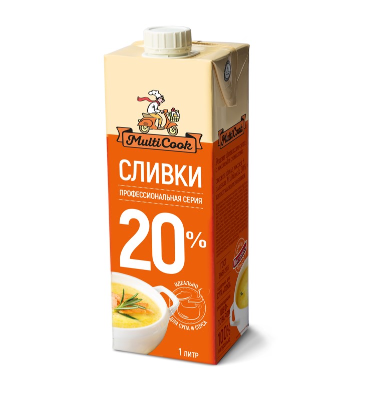 Сливки MultiCook 20% питьевые ТБА 1008г