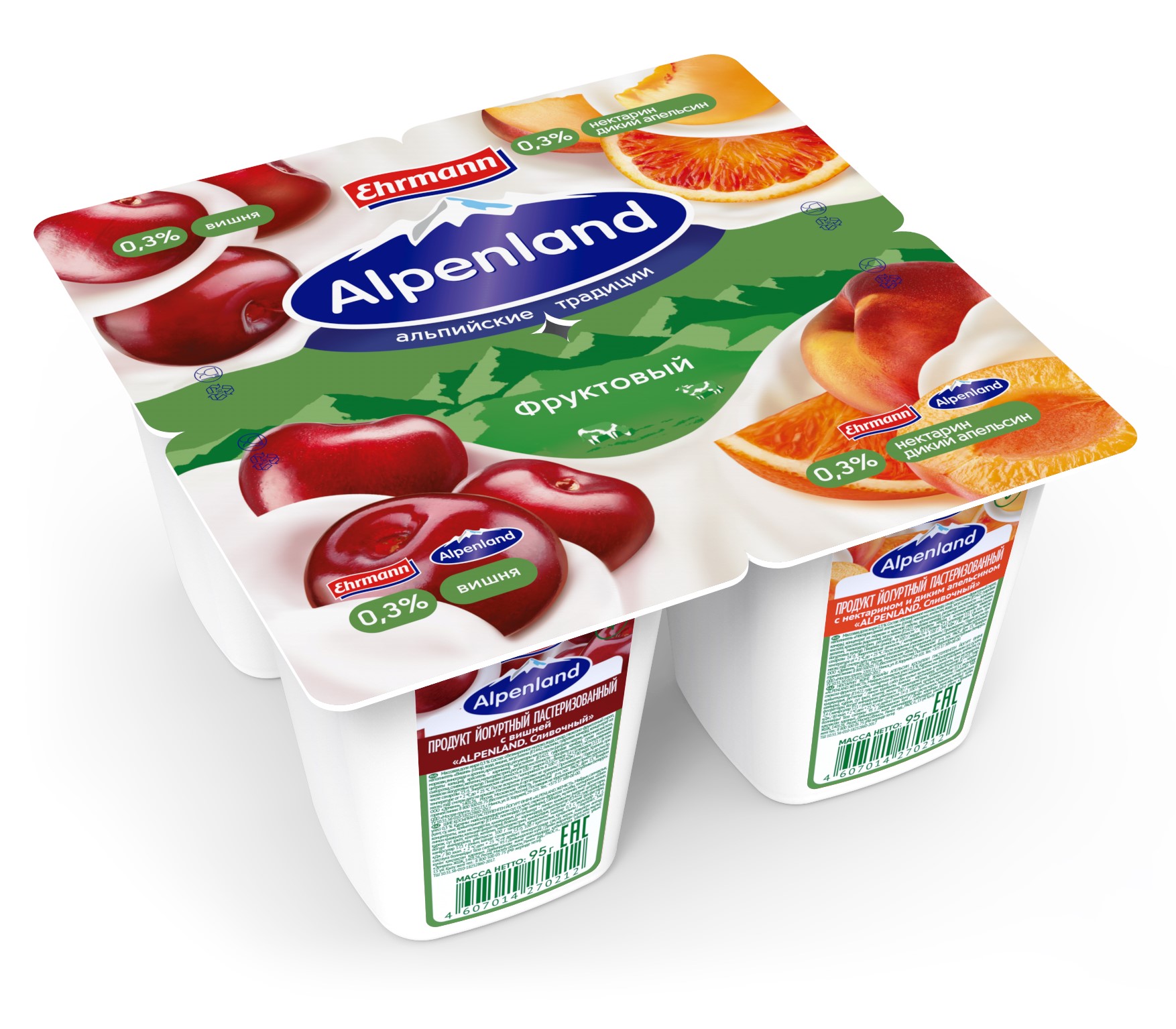 Йогуртный продукт Alpenland Легкий 0,3% Вишня/Нектарин и дикий апельсин, 95г