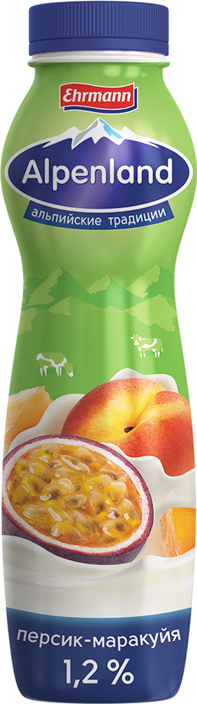Йогуртный продукт Alpenland питьевой 1,2% Персик и маракуйя, 290г