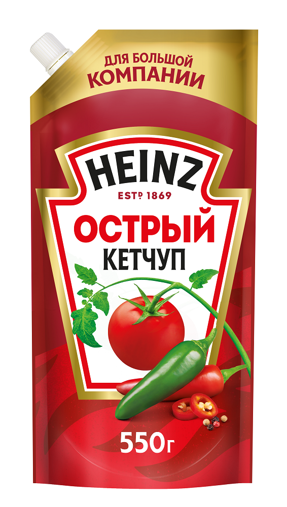 Кетчуп томатный Heinz острый, дой-пак, 550г