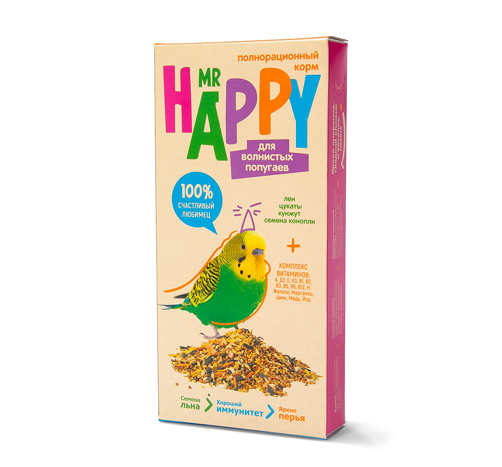 Корм MR HAPPY сухой для волнистых попугаев 400 г
