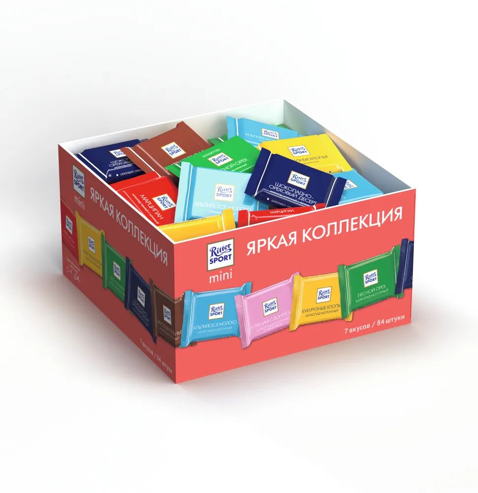 Набор мини-шоколада Риттер Спорт ЯРКАЯ КОЛЛЕКЦИЯ 7 видов 4кор*84пл*16,67гр