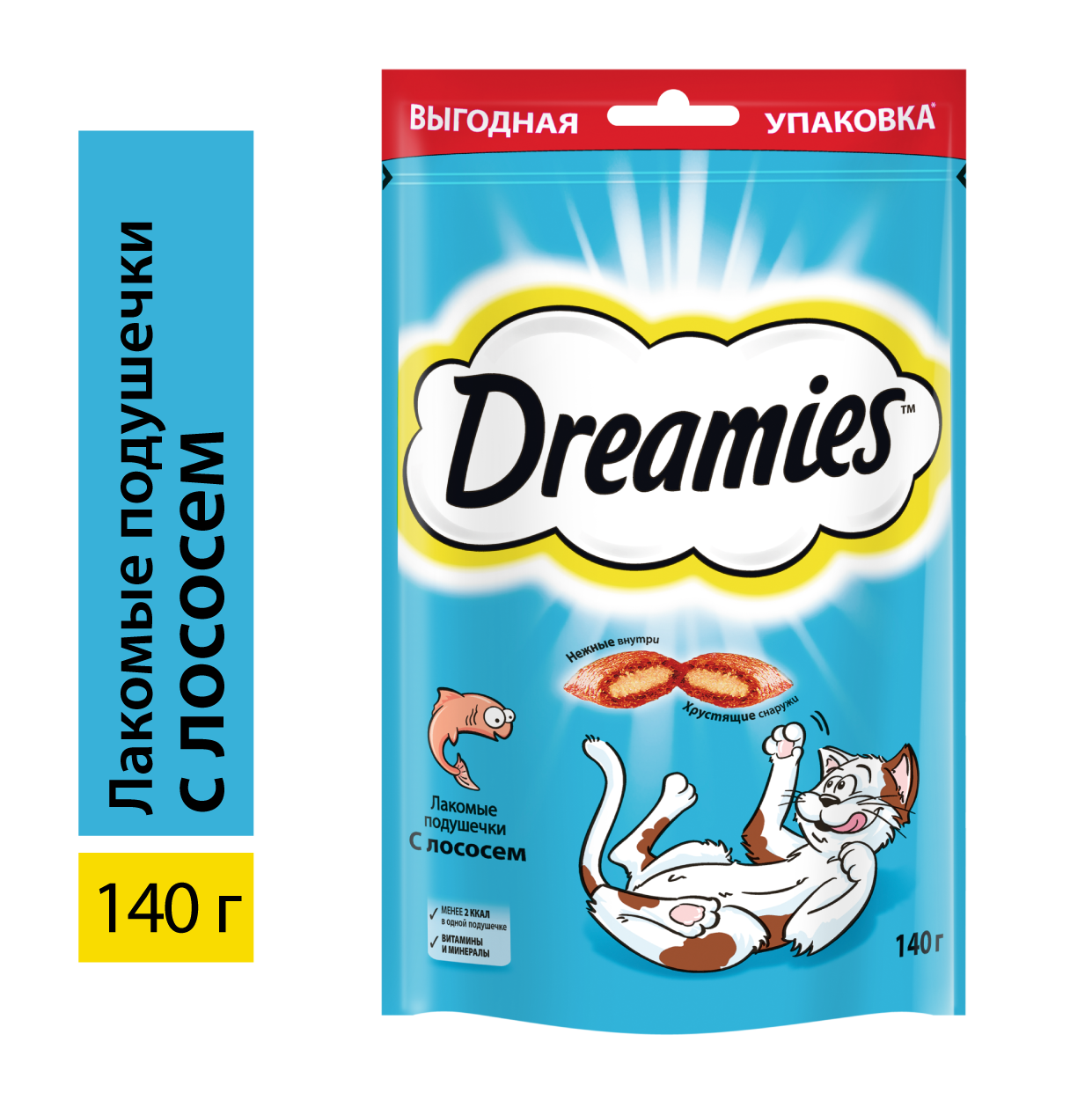 Лакомство Dreamies™ для взрослых кошек, с лососем, 12х140г