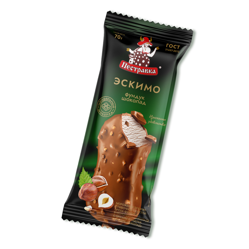 Мороженое ПЕСТРАВКА эскимо фундук в мол.шок. 24*70г (Э25)