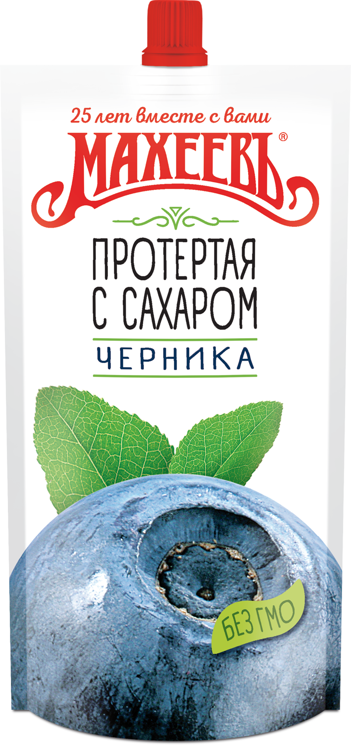 Джем Махеевъ Черника протертая с сахаром, дойпак 300 гр