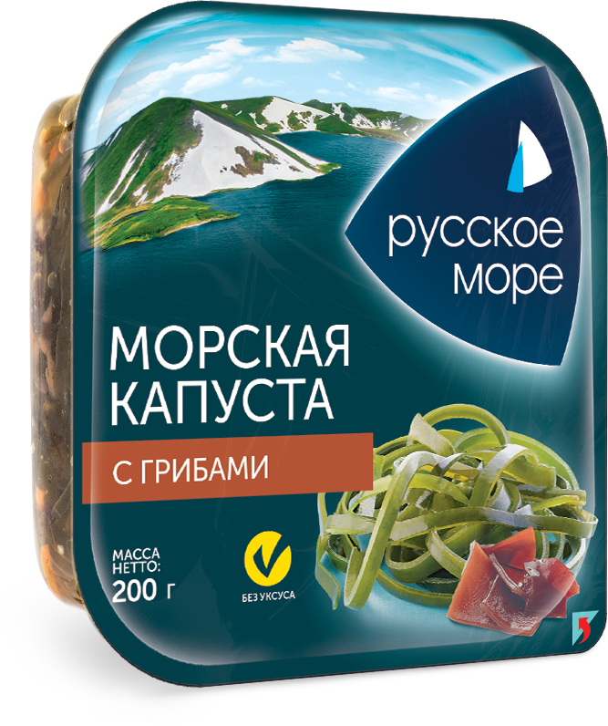 Капуста морская Русское море маринованная по-корейски с грибами 200г 1/6
