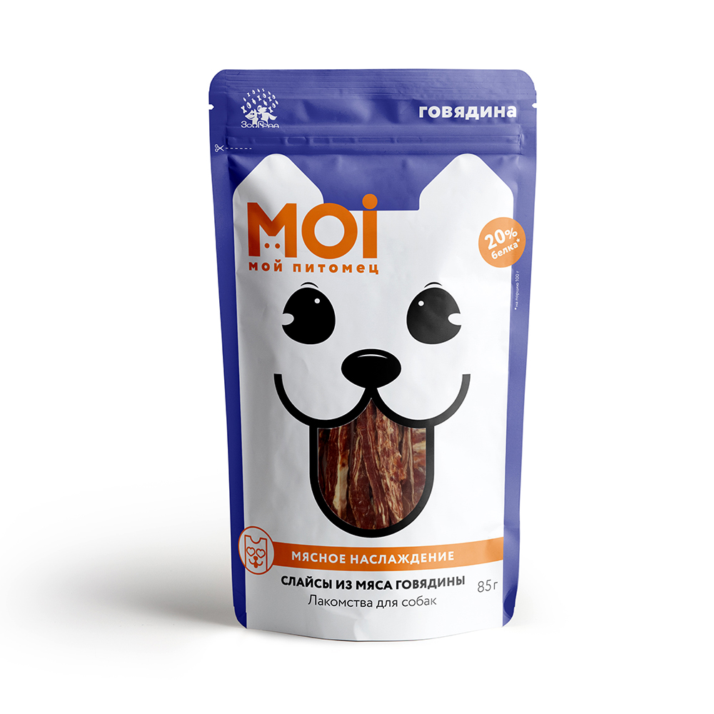 Лакомство для собак MOI слайсы из мяса говядины пл/пак 85г