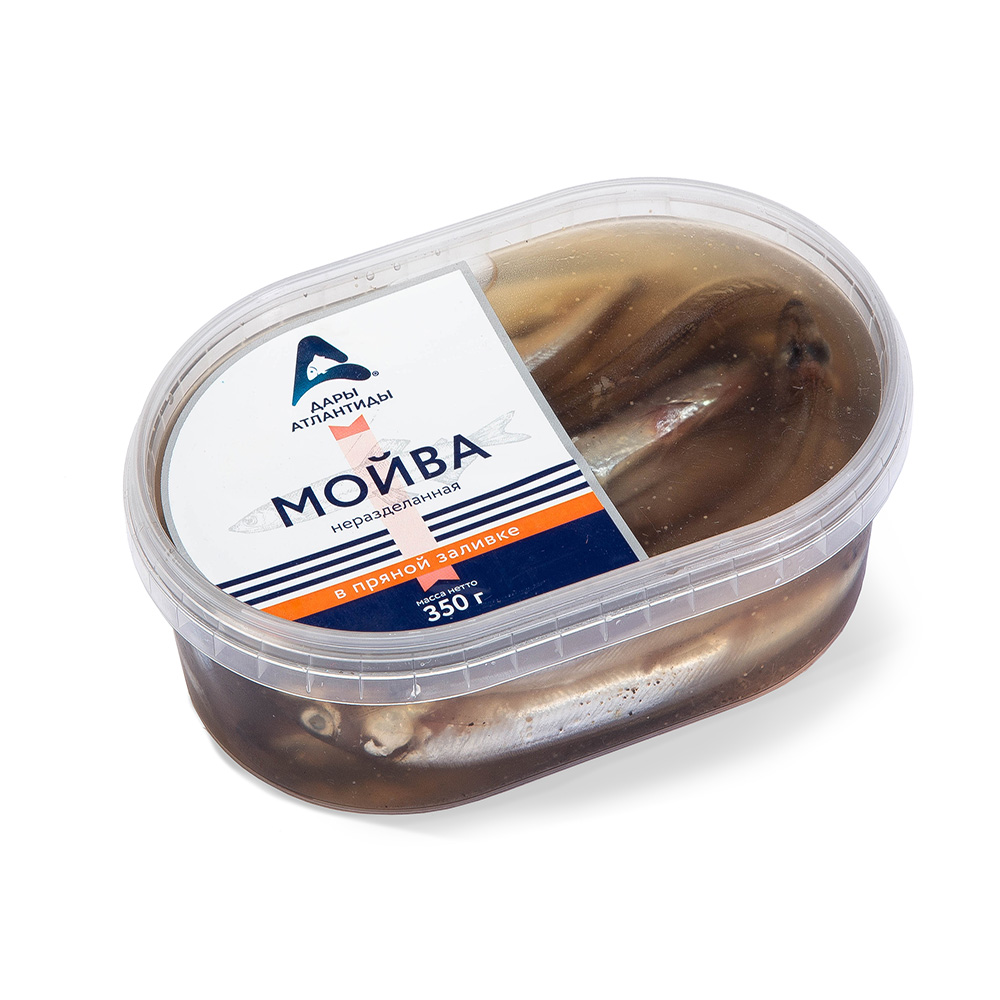 Мойва Дары Атлантиды Соленая неразделаная в пряной заливке пл/б 350 гр.