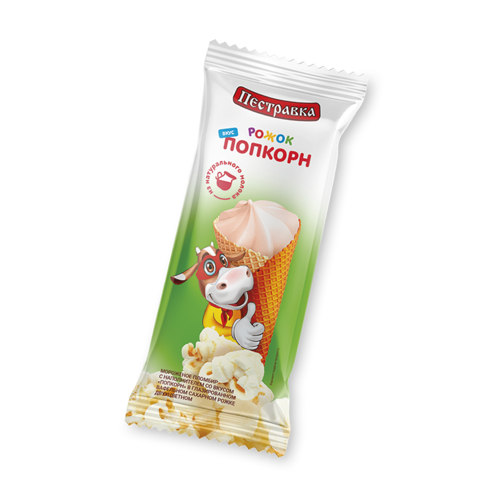 Мороженое ПЕСТРАВКА рожок попкорн 24*90г (Р34)