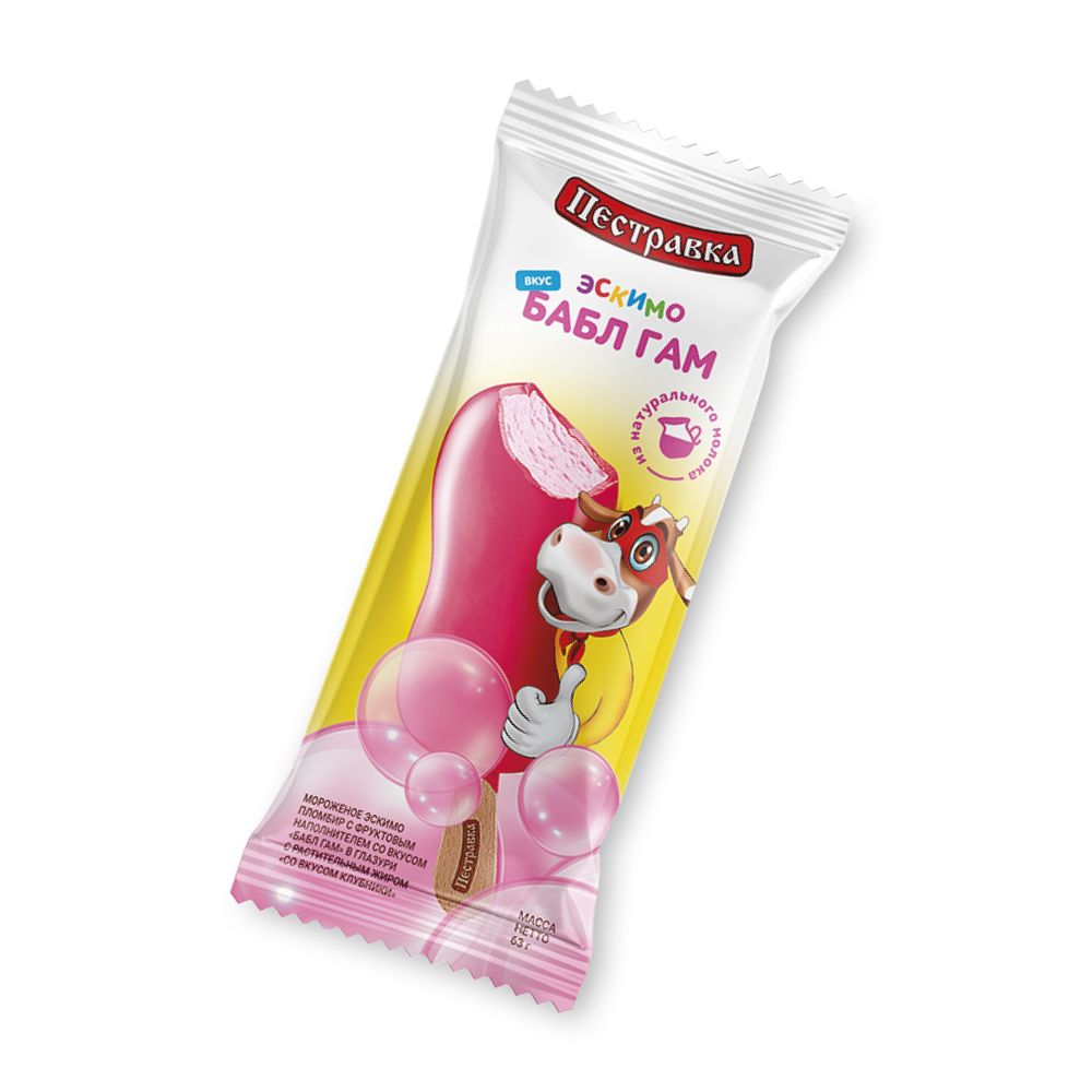 Мороженое ПЕСТРАВКА эскимо Бабл-Гам в клуб.гл. 24*63г (Э32)
