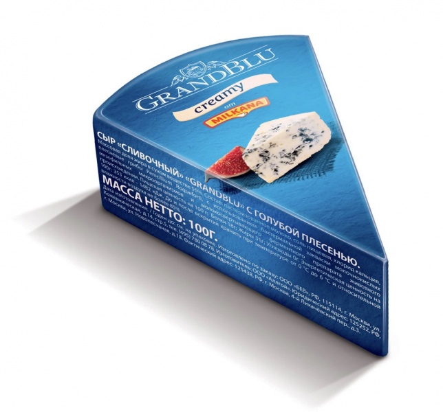 Сыр Милкана ГрандБлю с голубой плесенью сливочный сегмент 0,1кг/5шт/3бл