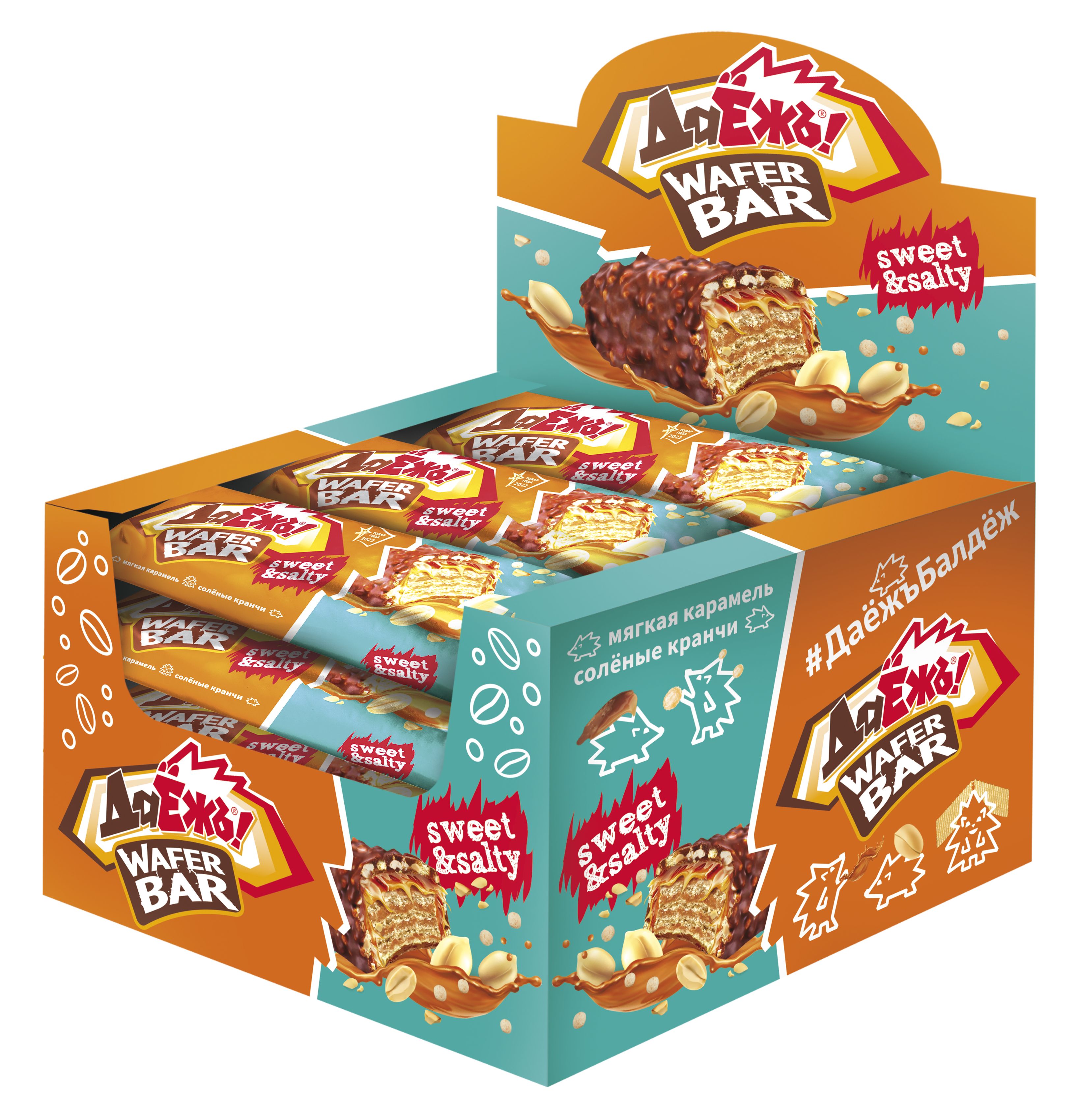 Ваф.батончик ЭССЕН ДаЁжь Wafer Bar карамель-арахис-сол.кранч ш/б 15*40г