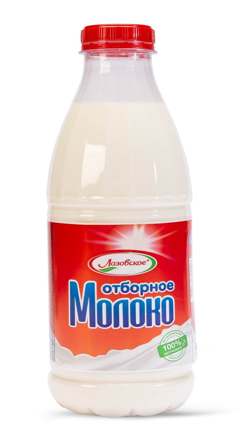 Молоко Лазовское цельное отборное питьевое пастеризованное м.д.ж. 3,6-6% ПЭТ 930 мл