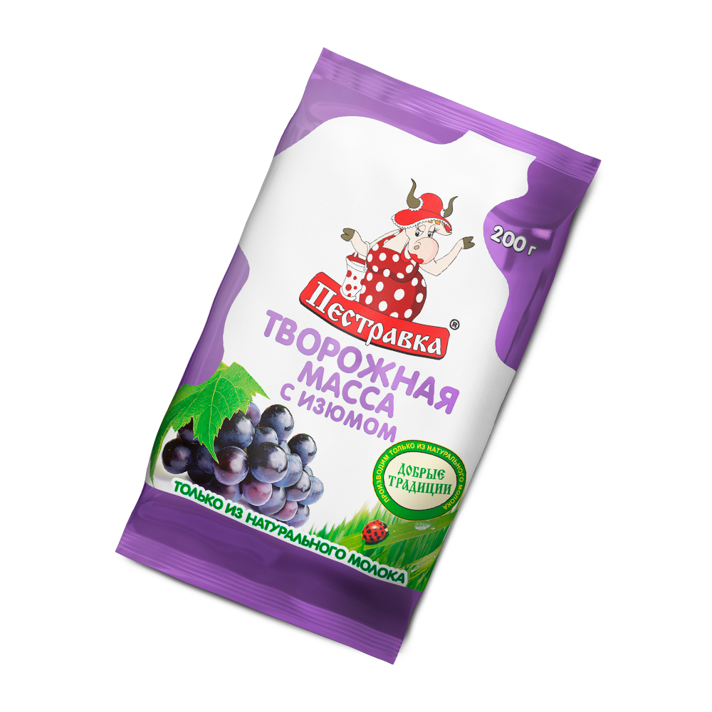 Масса Творожная с изюмом Пестравка 18% флоу-пак 200г (6 шт.)