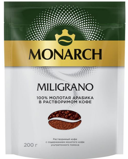 Кофе МОНАРХ МИЛИГРАНО натур.раств.с добавл.молотого м/у 6*200г