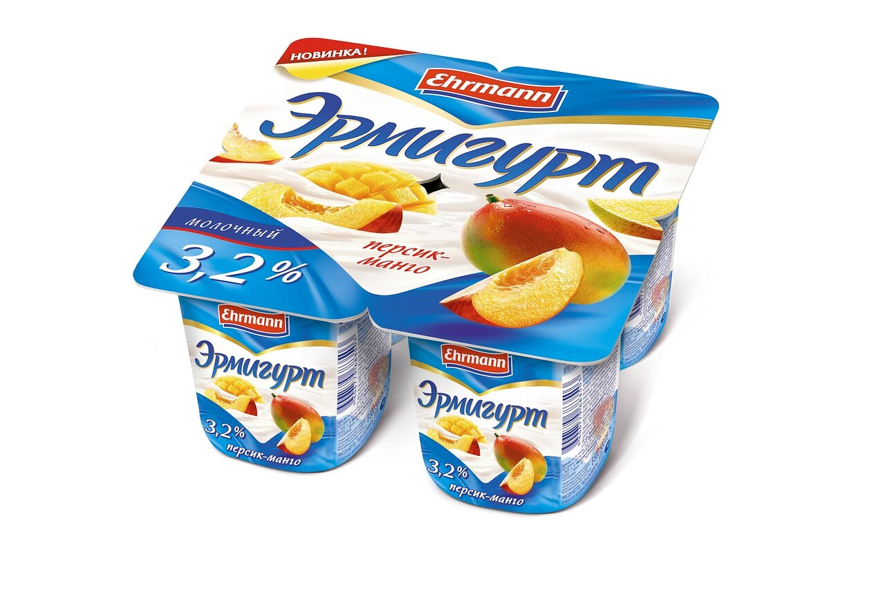 Йогурт Эрмигурт персик/манго 3,2%, 100г