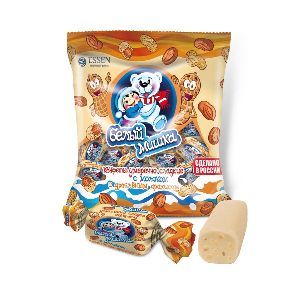 Конфеты ЭССЕН Белый мишка арахис ф/п 500г