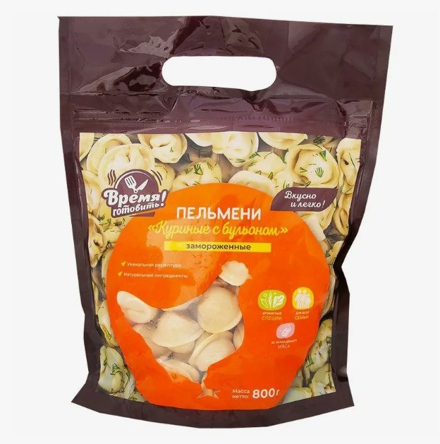 Пельмени Время готовить Куриные с бульоном, пакет 0,8 кг
