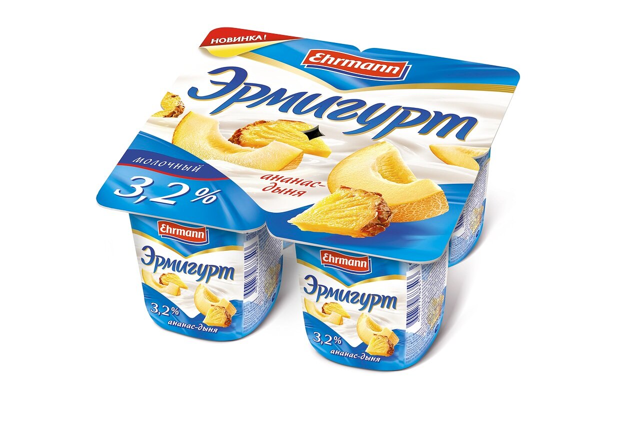 Продукт йогуртный Эрмигурт ананас-дыня 3.2%, 100г, 4 шт