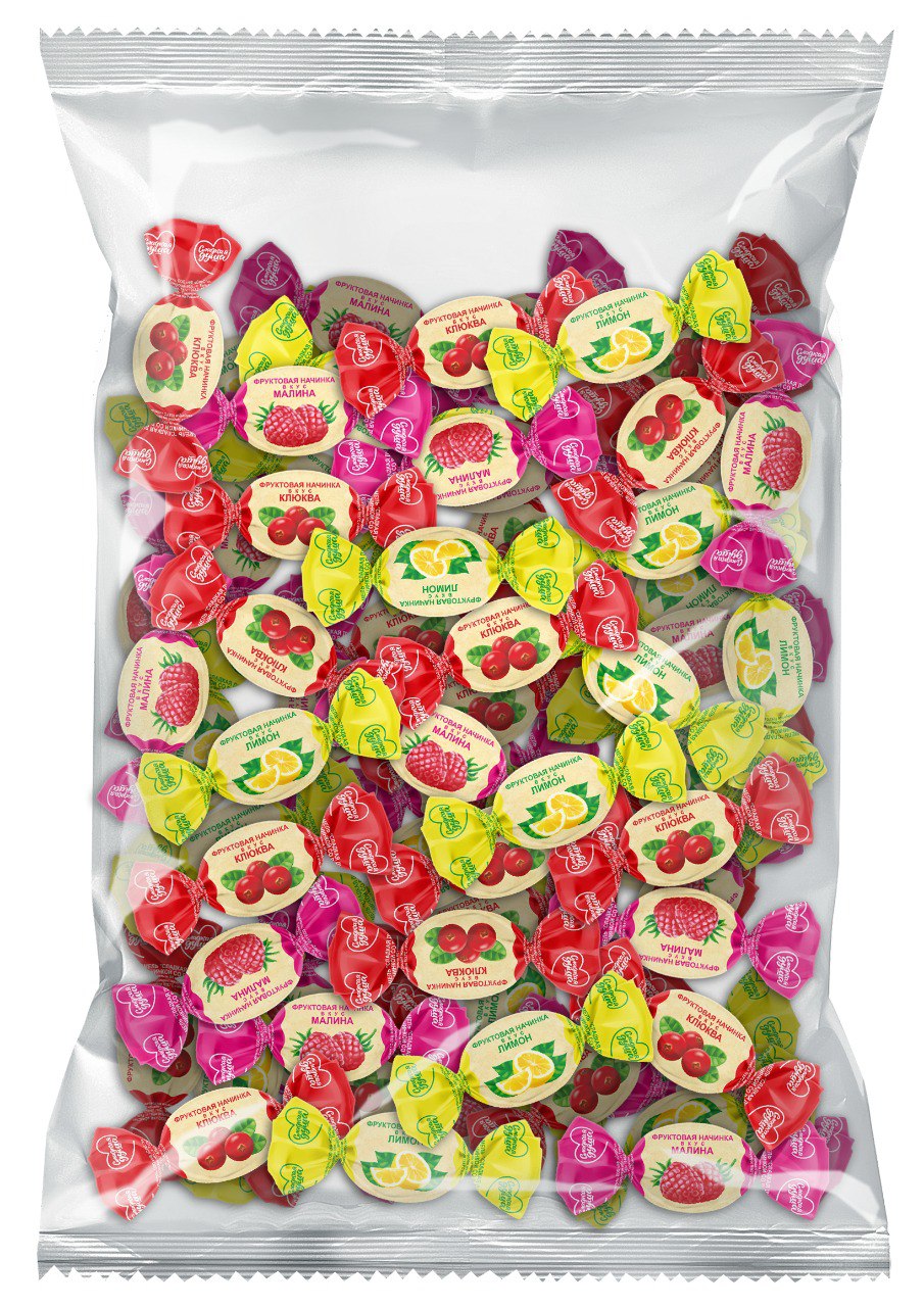 Карамель Сладкая душа МИКС с фрукт. начинкой (клюква, лимон, малина), фас. 1 кг