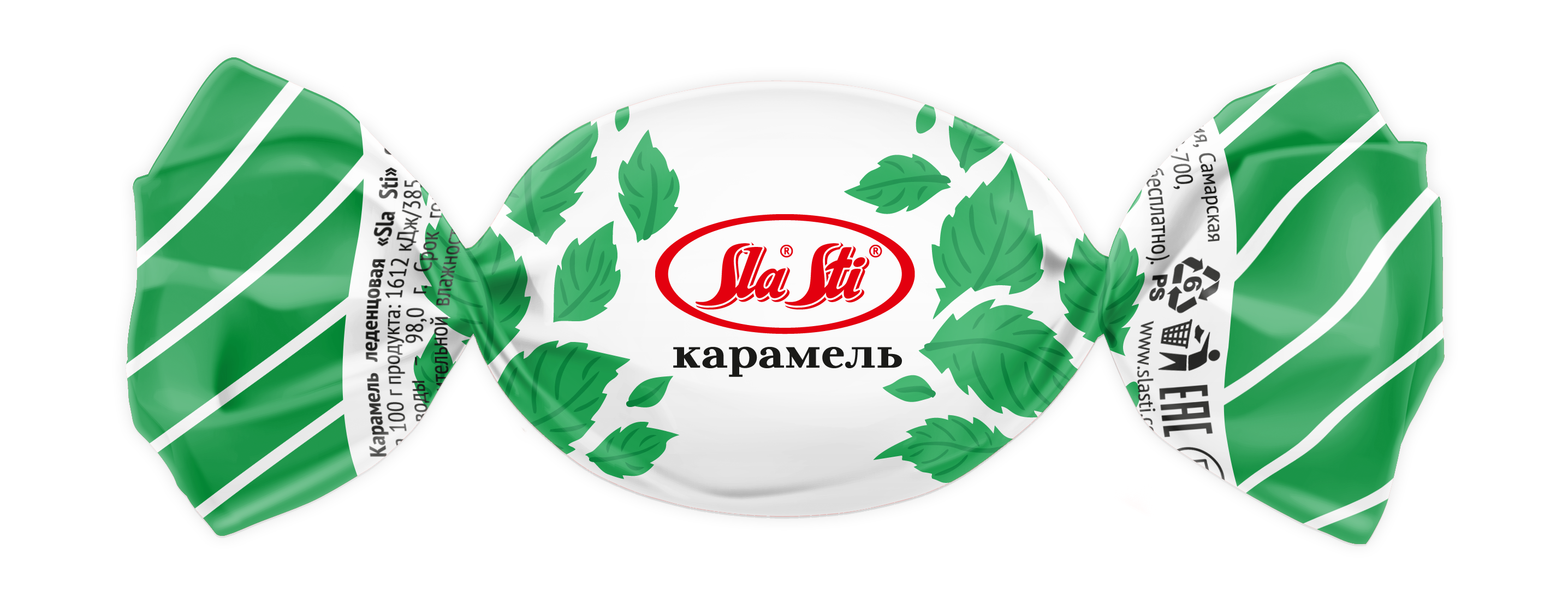 Карамель Сласти со вкусом мяты (вложение 3кг) флоу-пак 200г