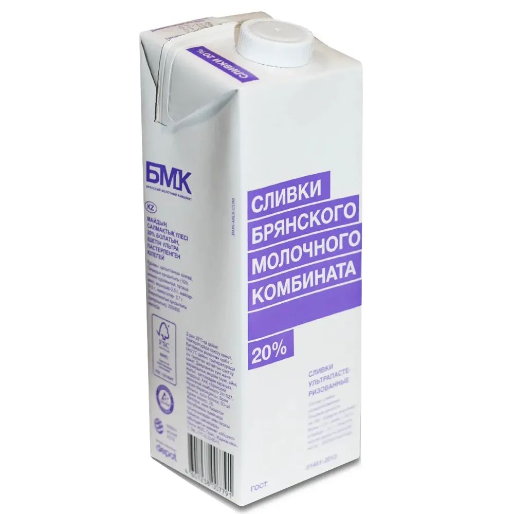 Сливки 20% 1000 г, БМК ТВА edge 12 шт