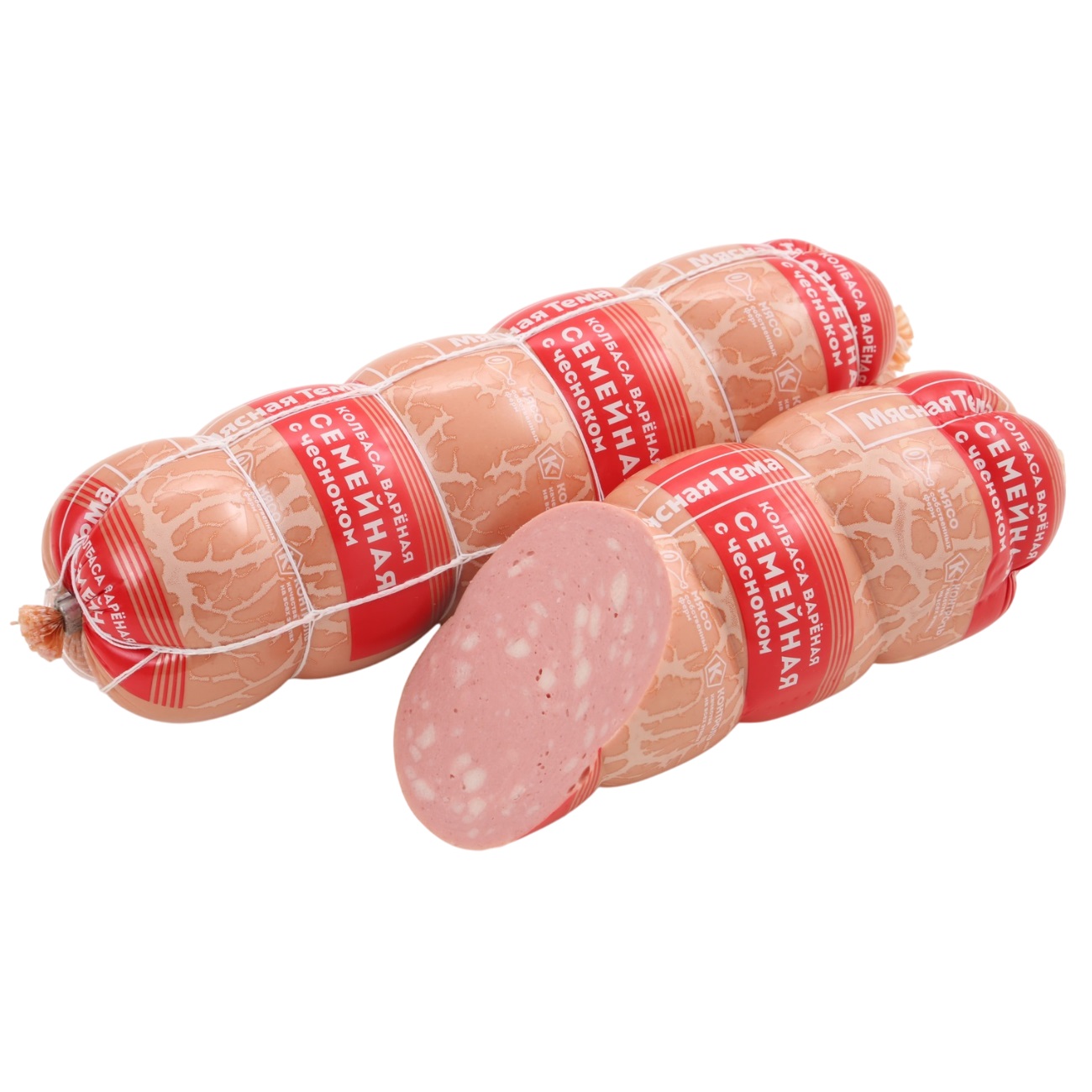 Колбаса СИБАГРО вареная Семейная с чесночком охл П/О Мясная тема 0,9кг