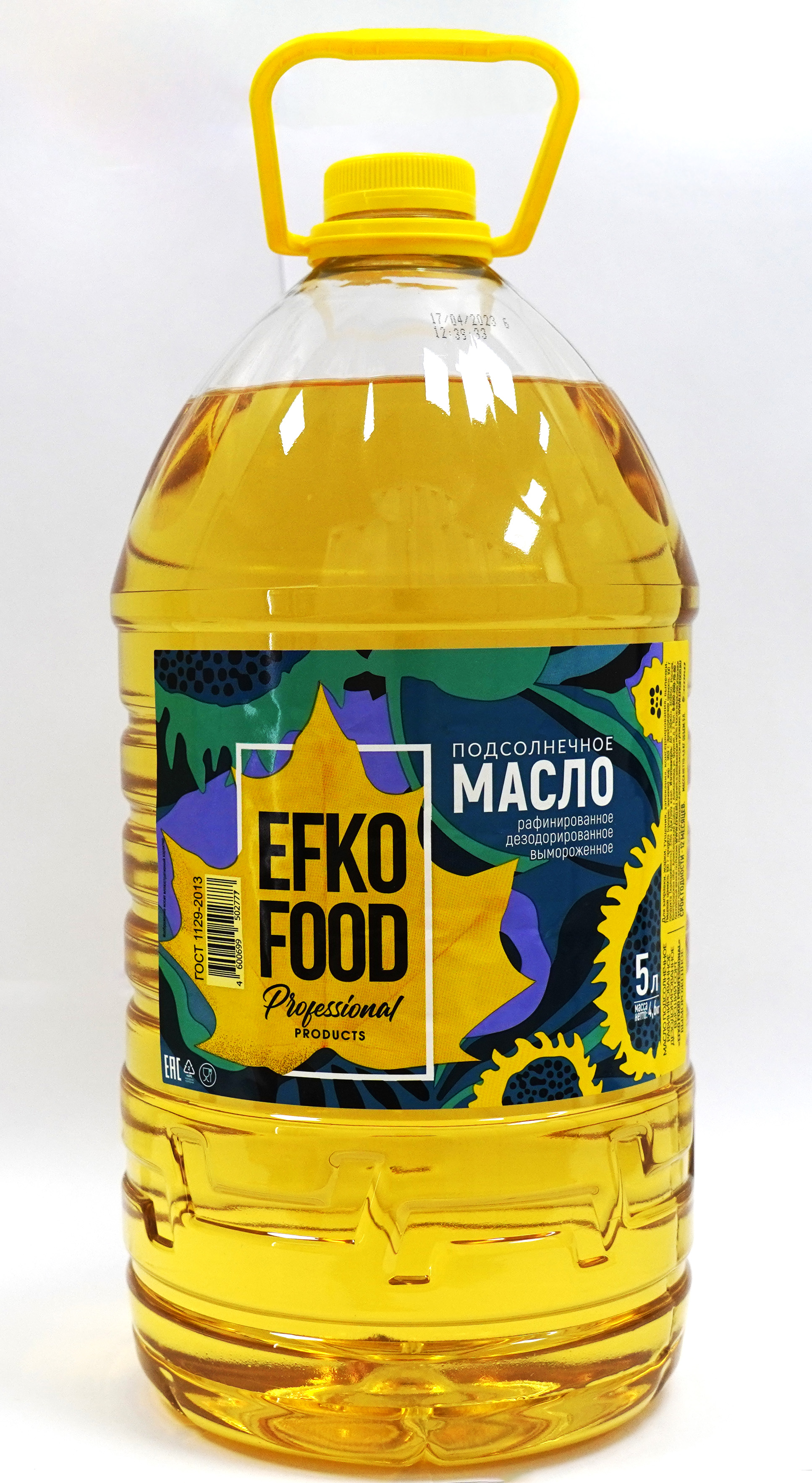 Масло подсолнечное EFKO FOOD professional рафинированное дезодорированное 5л 4,6кг