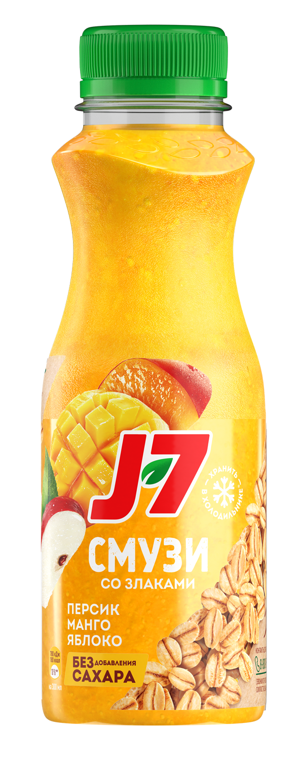 Продукт питьевой J7 Полезный перекус яблоко-персик-манго с овс.хлоп. 300мл ПЭТ (180сут)