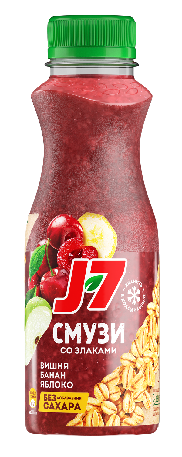Продукт питьевой J7 Полезный перекус яблоко-банан-вишня-ч.морк. с овс.хлоп. 300мл ПЭТ (180сут)