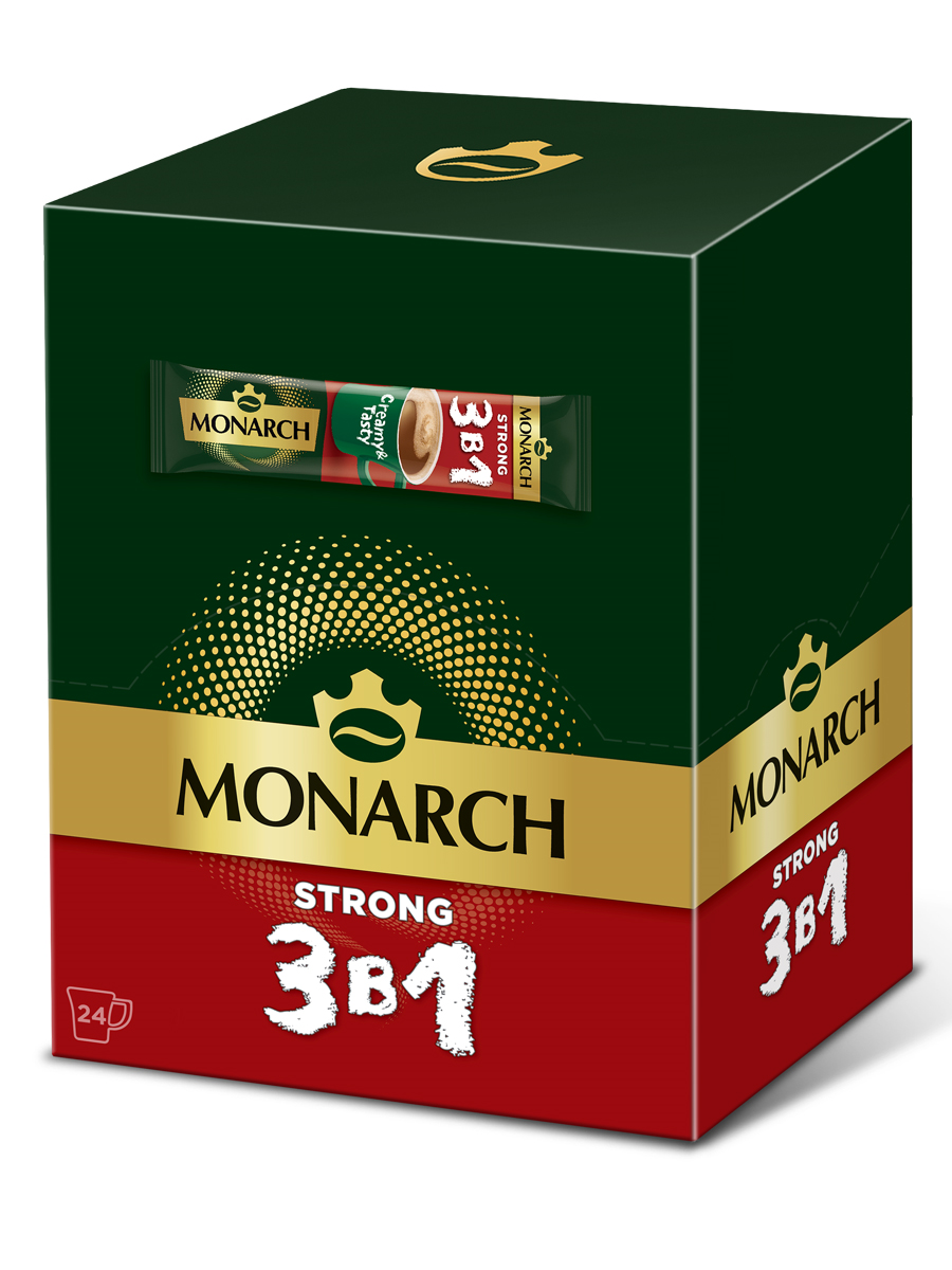 Напиток коф. МОНАРХ СТРОНГ 3в1 натур.раств.сублимир 24шт*10бл*13г