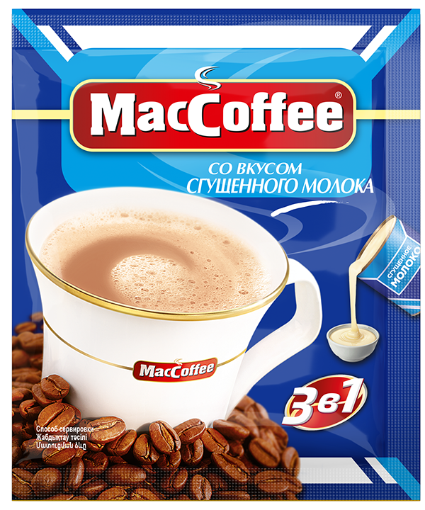 Напиток MacCoffee кофейный растворимый (3 в 1) со вкусом сгущенного молока м/уп 20г*50*10 лента