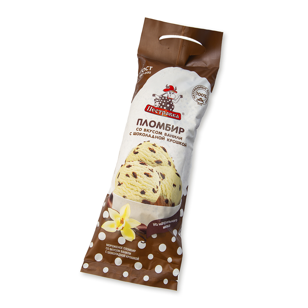 Мороженое ПЕСТРАВКА ваниль с шок.крошкой пакет 400г (П14)